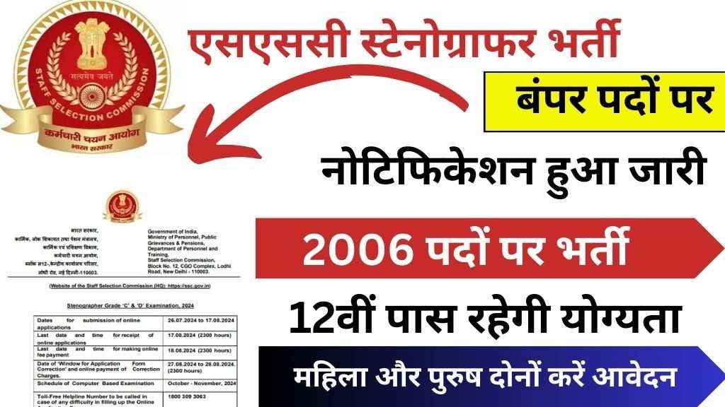 SSC Stenographer Recruitment : एसएससी ने स्टेनोग्राफर के लिए जारी किया भर्ती का नोटिफिकेशन, 12वीं पास करें ऑनलाइन आवेदन